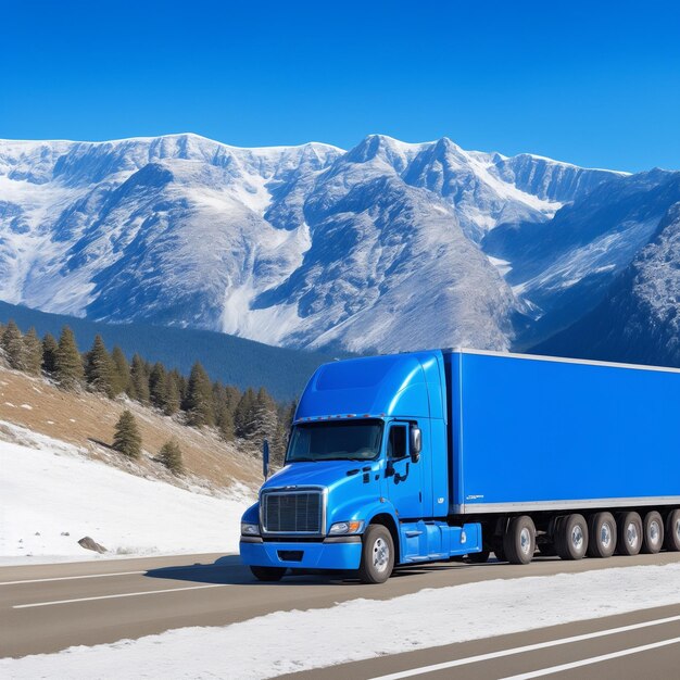 Blue truck with beautiful view