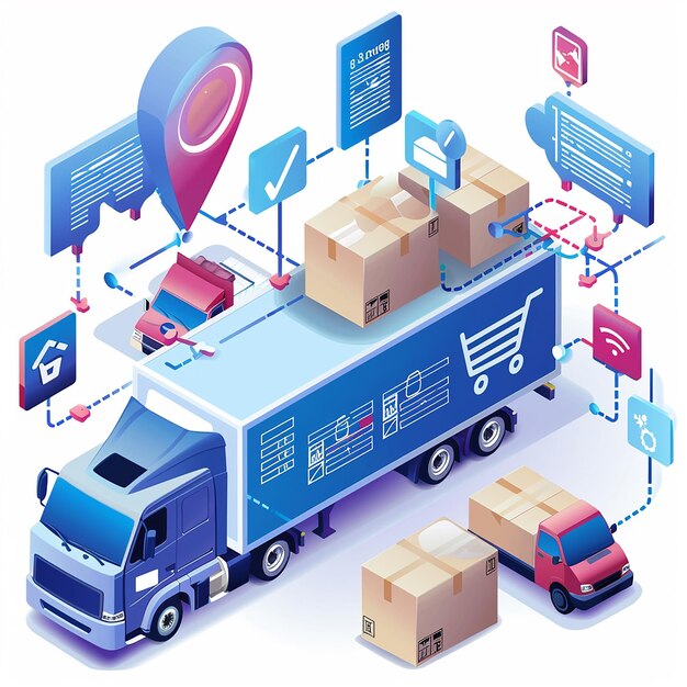 Photo a blue truck with boxes on the side and a box on the side that says  boxes