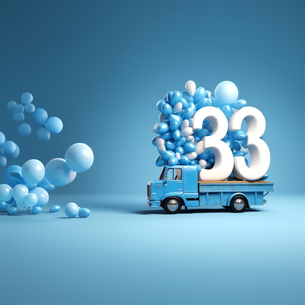 Foto un camion blu con un numero sopra