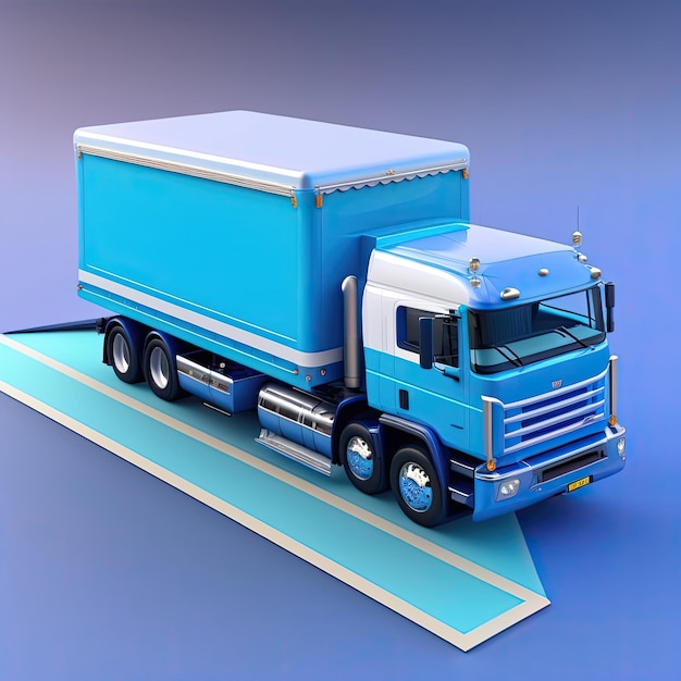 Photo a blue truck with a white trailer is on a blue surface