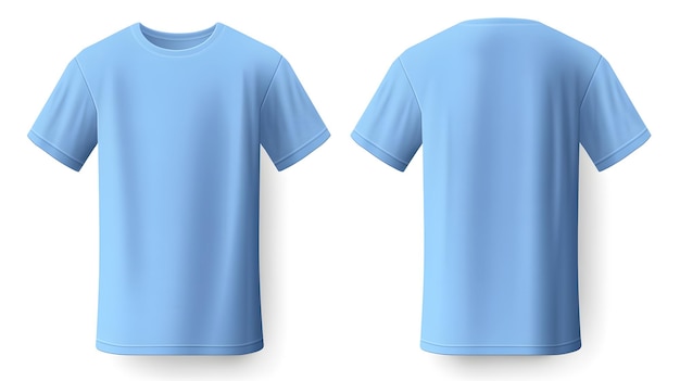 Голубая футболка спереди и сзади на изолированном белом фоне