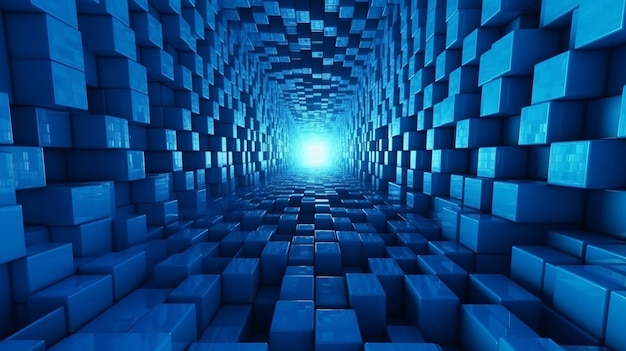 A blue tunnel with cubes on it
