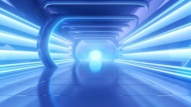 a blue tunnel with lights