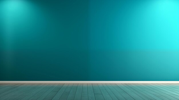 Photo blue turquoise empty wall and wooden floor with interesting with glare from the window interior