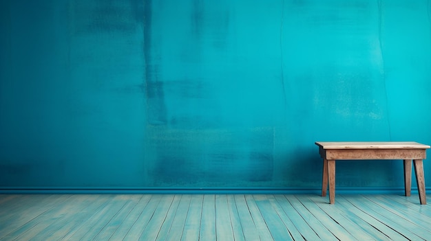 Blue Turquoise Wall and Wooden Floor with Open Space