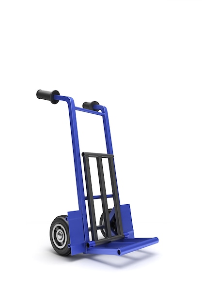 Blue two-wheeled hand truck for transporting heavy loads