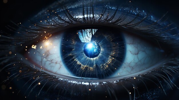 Foto occhio digitale blu ultratech concetto di tecnologia futuristica con uno sfondo astratto e illusione ia generativa
