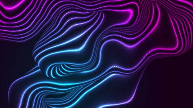 Blue ultraviolet neon curved fluid waves abstract design