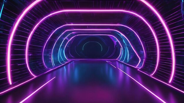 Blue ultraviolet neon curved lines abstract futuristic geometric background