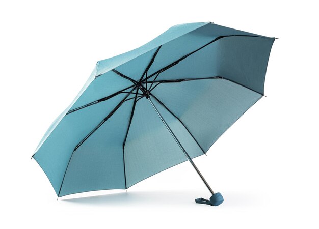 Blue umbrella on white background