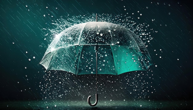 A blue umbrella with rain