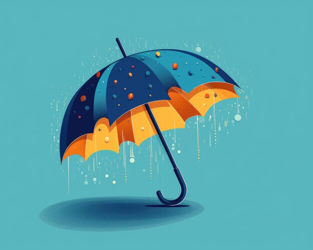 Blue umbrella with raindrops flat colors generative ai