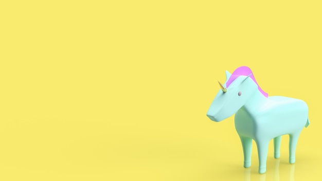 The blue unicorn on yellow background for startup concept 3d rendering