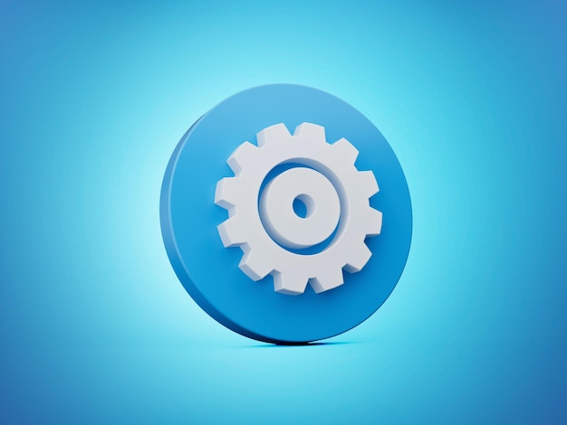 Blue update gear setting icon 3d illustration isolated