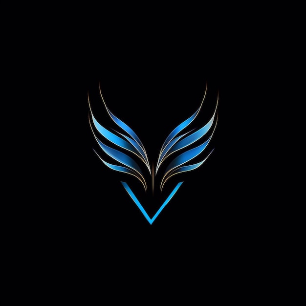 A blue v logo with a black background