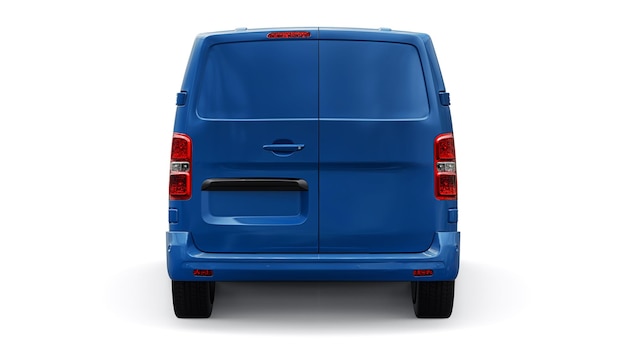 Photo blue van on a white background a small commercial car delivery van for courier delivery 3d rendering