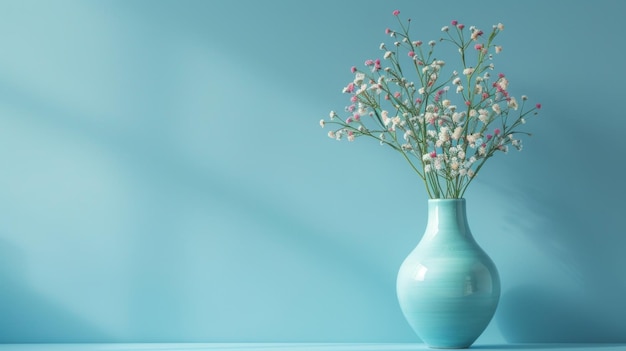 Голубая ваза с розовыми и белыми цветами