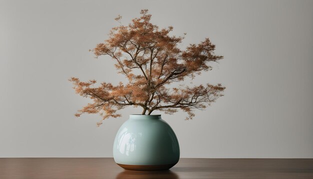 a blue vase with a tree in it