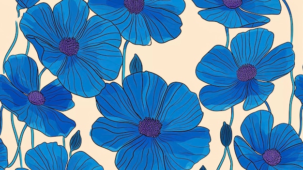 Blue vintage flowers pattern generative ai