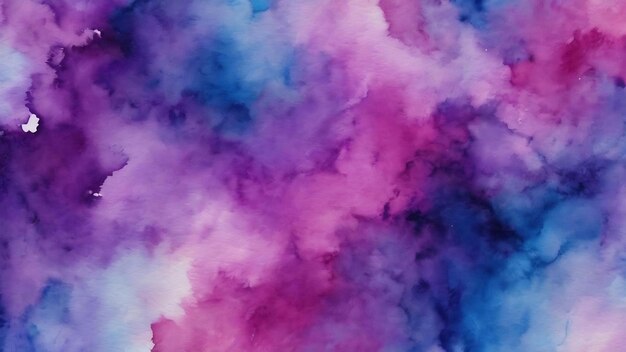 Blue and violet abstract watercolor texture background brush strokes on canva