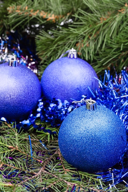 Blue violet Christmas baubles tinsel Xmas tree 1