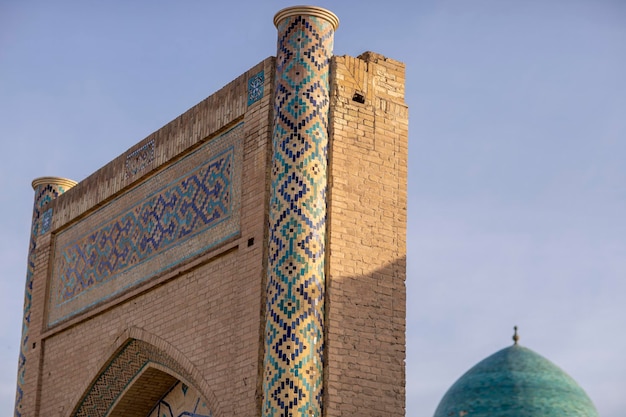 Blue and violet tiles in old building