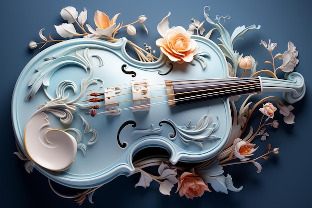 Blue Violin With Rose