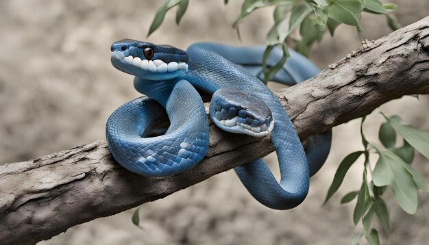 Blue viper snake on branch background