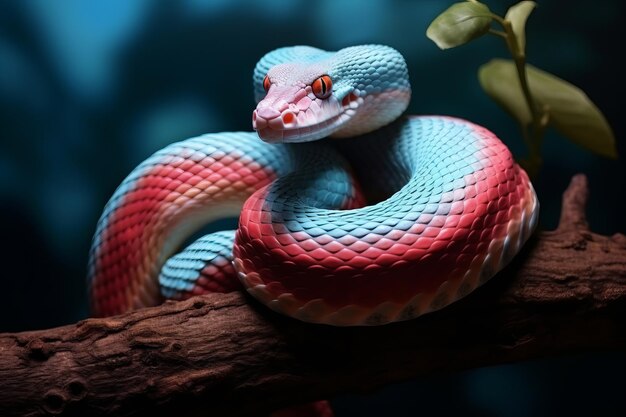 Blue viper snake on a branch