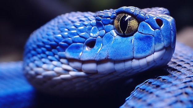 Photo blue viper snake closeup face generative ai