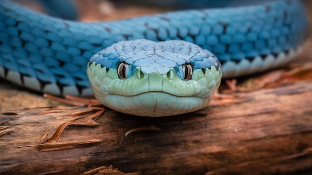 Blue viper snake closeup face head of viper snake blue insularis