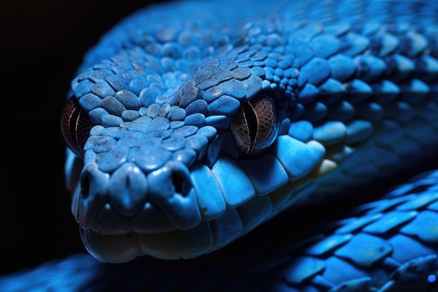 Blue viper snake closeup