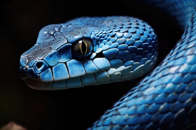 Blue viper snake closeup