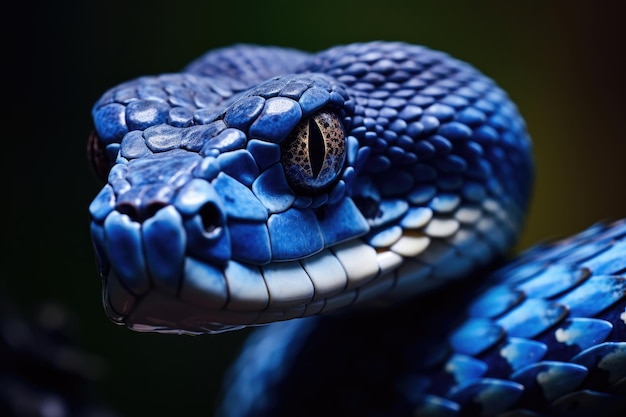 Blue viper snake closeup