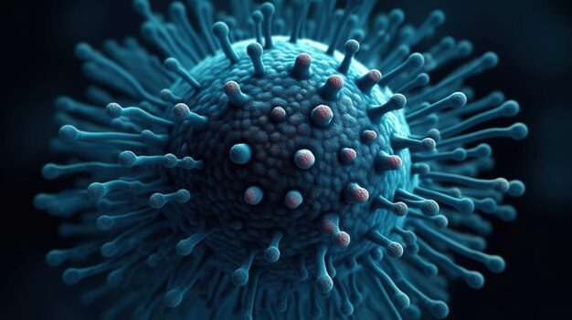 파란색 배경과 파란색 바이러스가 있는 파란색 바이러스