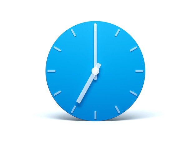 Blue wall Clock on isolated white background with Shadow 3d Illustration 7 O39clock