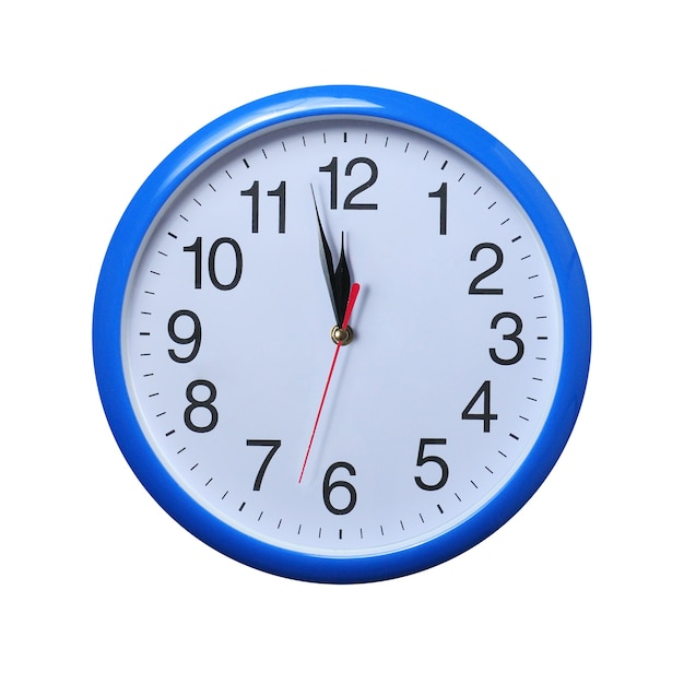Blue wall clock with midnight time isolated