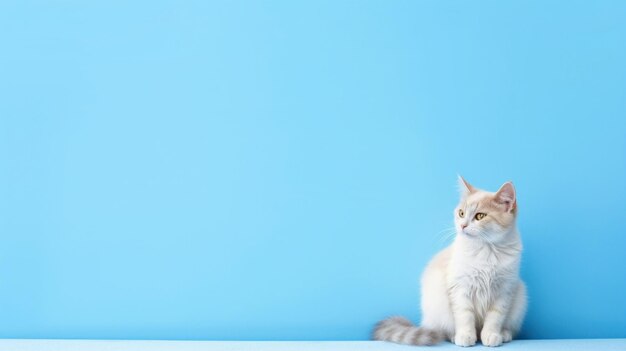 Blue Wall Providing a Neat Background for Sitting Cats