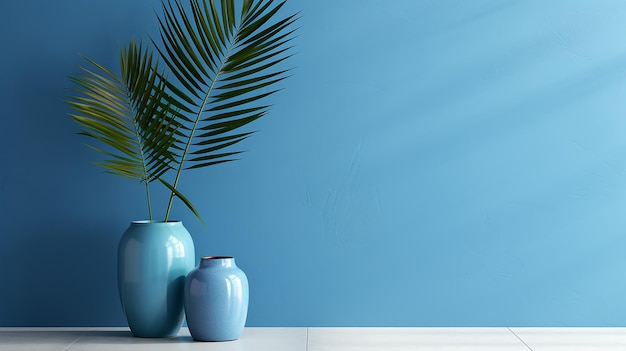 Photo blue wall room with decorative vase