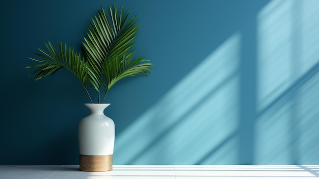 Blue Wall Room with Vase Interior Background