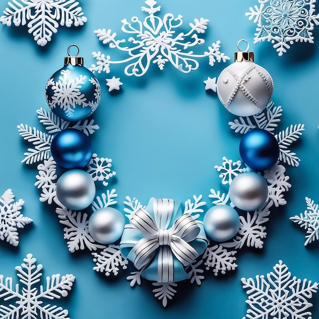 クリスマスの装飾の現実的な背景を持つ青い壁