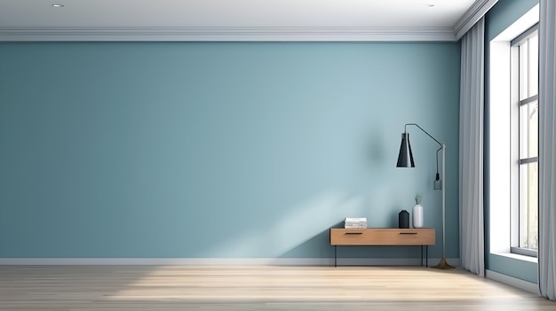 A blue wall with a lamp on it