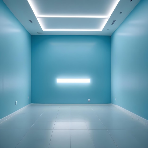 Foto una parete blu con una luce su di essa e una finestra al centro