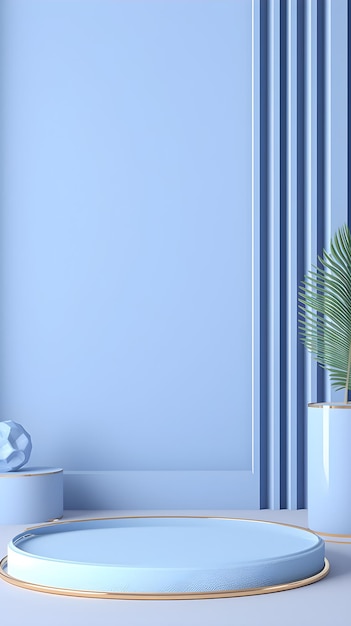 A blue wall with a plant on it