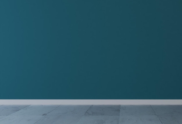 白い石の床の背景3Dレンダリングと青い壁