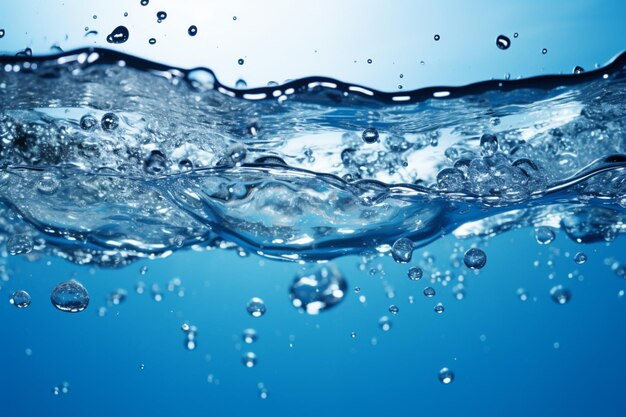 Foto sfondio d'acqua blu adornato da bolle e superficie d'acqua luccicante