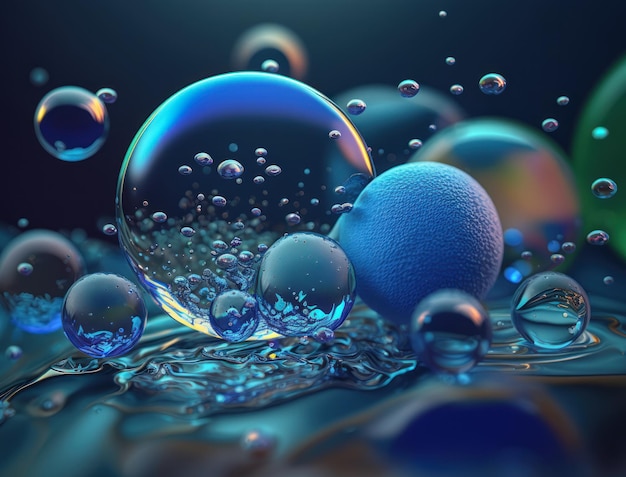 Blue water bubbles Dynamic liquid shapes background created with Generative AI technology