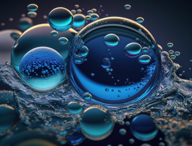 푸른 물 거품 Generative AI 기술로 만든 동적 액체 모양 배경