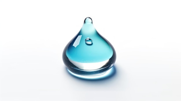 Микроснимок капли голубой воды на белом фоне