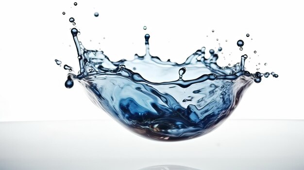 A blue water droplet is being poured into a glass